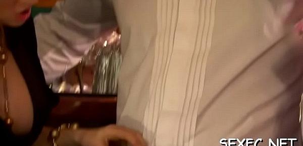 Horny studs get favourable in fully clothed sex scenery
